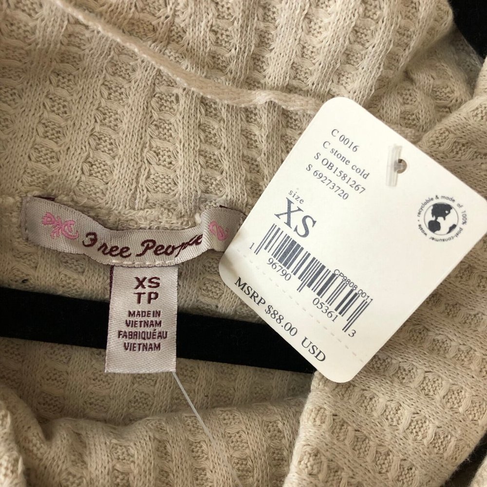 Free People Juicy Long Sleeve Top Cowl Neck Thermal Oversize Stone Cold Beige XS - Picture 5 of 5